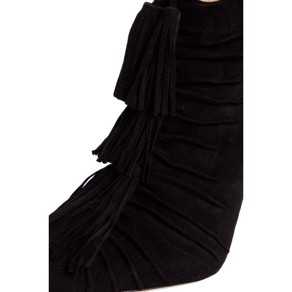 JIMMY CHOO Black Suede Ankle Bootie Pumps w/ Fringe Tassels - US 9 - Picture 7 of 9